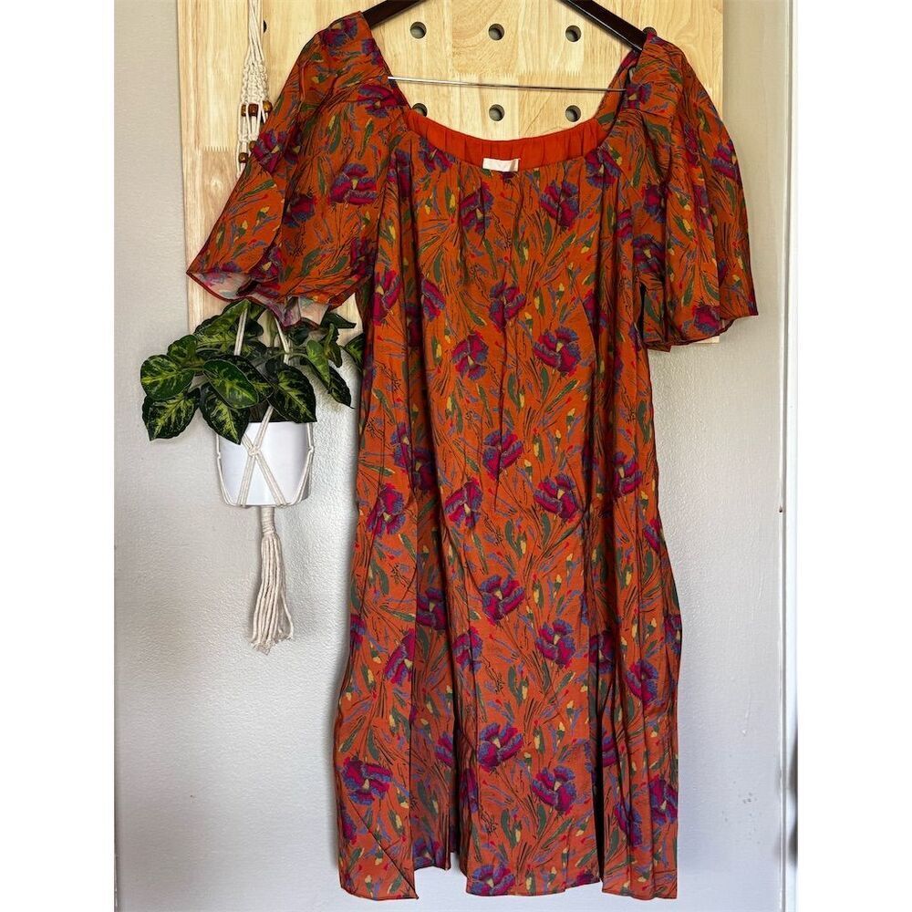The Korner Women's Orange‎ Floral Flutter Sleeve Shift Dress L